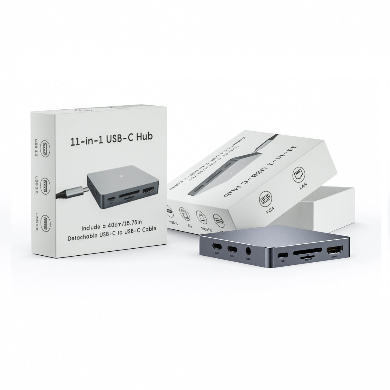 Multi-port USB-C adapter with HDMI, VGA, Ethernet, and USB 3.0