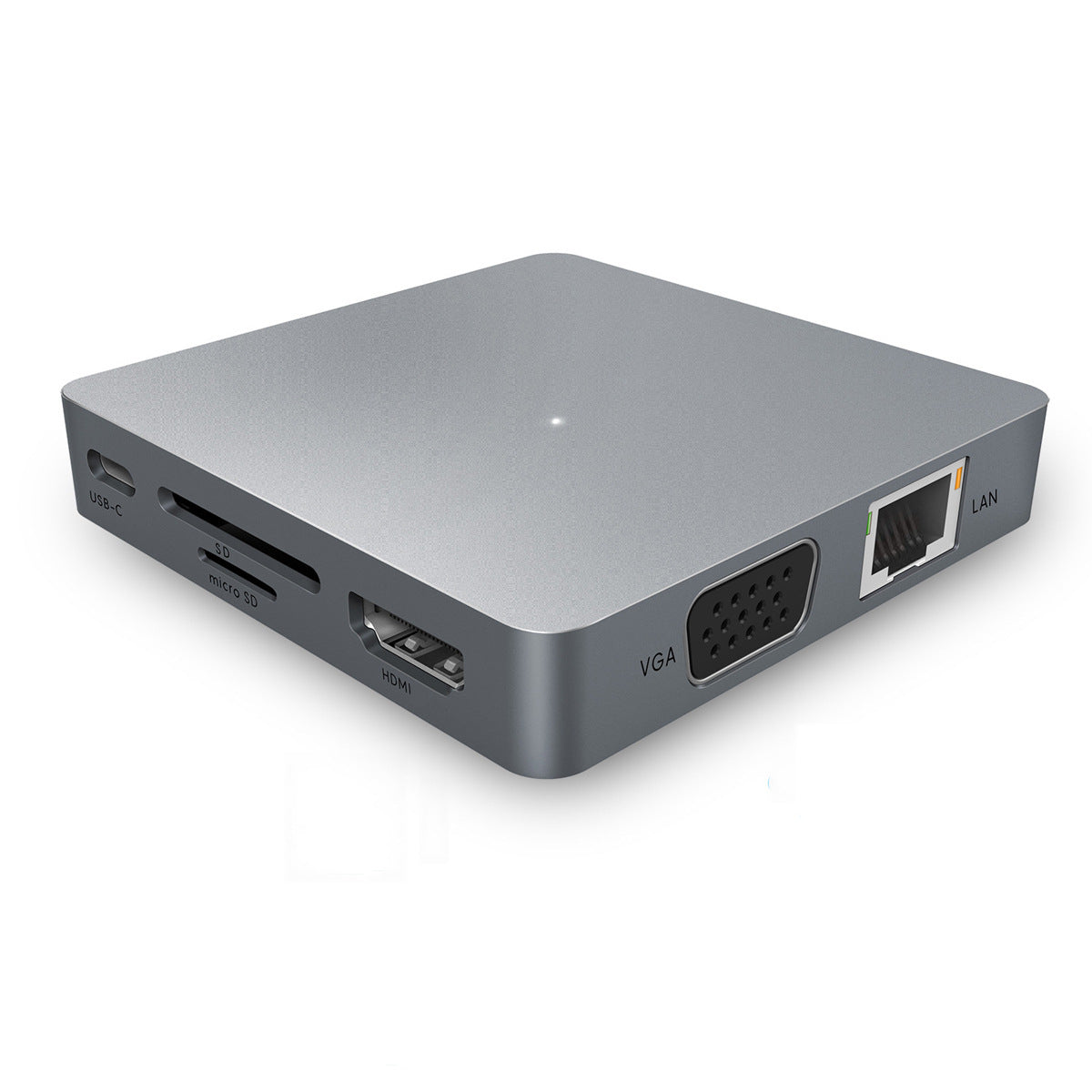Multi-port USB-C adapter with HDMI, VGA, Ethernet, and USB 3.0