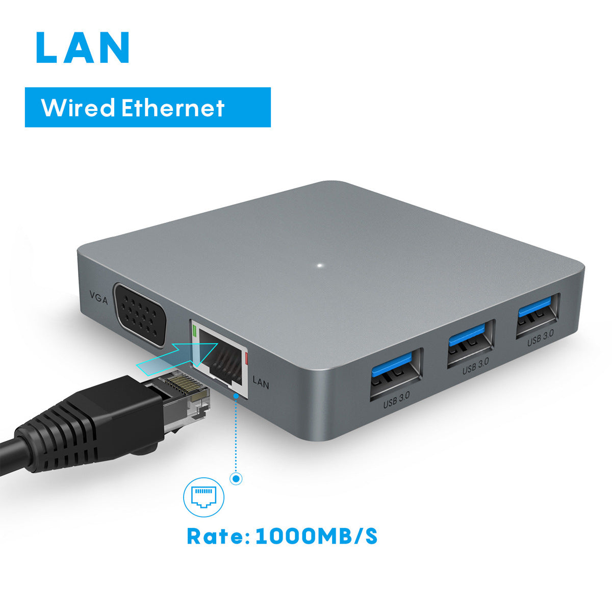 Multi-port USB-C adapter with HDMI, VGA, Ethernet, and USB 3.0