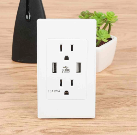 Home Decoration Dual USB Wall Socket US Plug-Brushed Black