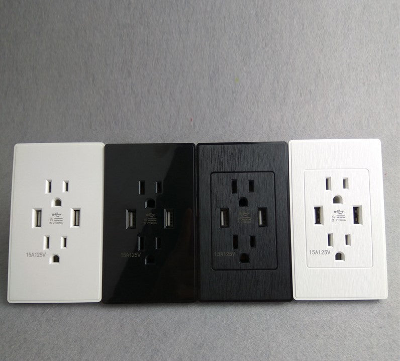 Home Decoration Dual USB Wall Socket US Plug-Brushed Black
